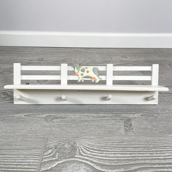 Vintage Peaches N Cream Cow Mug Rack Hook Shelf Modern Farmhouse Country Decor - Picture 10 of 10